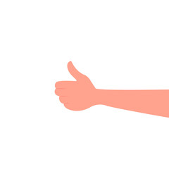 Hand gesture, everything is fine, okay, cool, super, great, approval. Thumb up. Positive gesticulation. Hand isolated on a white background. Vector illustration, flat cartoon design, eps 10.