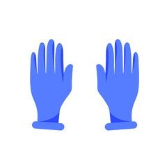 Two blue gloves, back side, isolated on a white background. Vector illustration, flat cartoon design, eps 10.