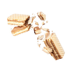Waffles torn in two halves isolated on a white background
