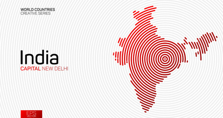 Abstract map of India with red circle lines