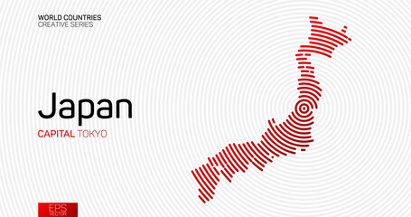 Abstract map of Japan with red circle lines