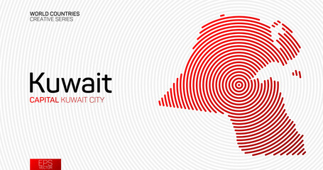 Abstract map of Kuwait with red circle lines