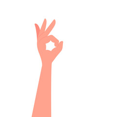 Hand gesture, everything is fine, excellent, done. Vector color illustration, flat cartoon design, eps 10. Concept: gesturing, good, excellent, class, ok.