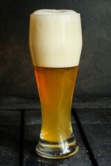 beer light unfiltered cold drink with foam Menu concept serving size. food background top view copy space for text organic