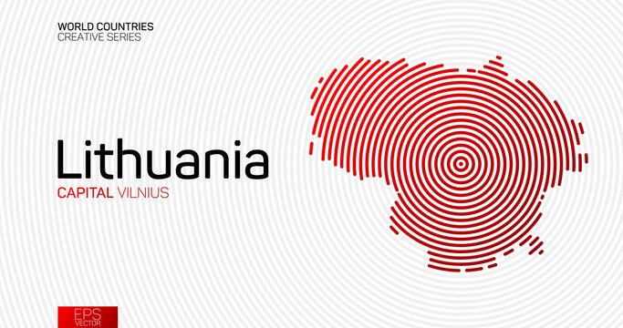 Abstract map of Lithuania with red circle lines