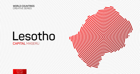 Abstract map of Lesotho with red circle lines