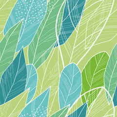 Leaves seamless pattern. Green light and dark shades. Vector full color graphics