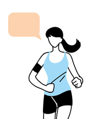 Woman avatar running with communication bubble vector design