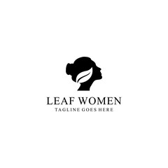 Creative modern women with nature leaf logo design