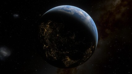 Universe filled with stars. Cosmic landscape, beautiful science fiction wallpaper with endless deep space. 3D render