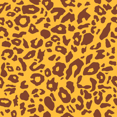 Abstract Leopard pattern. Trendy seamless vector print. Animal texture. Black spots on orange yellow background. 