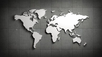 World map in front of concrete wall