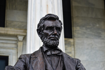 Closeup of Abraham Lincoln statue outside Buffalo History Museum