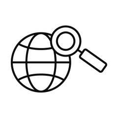 global sphere and magnifying glass icon, line style