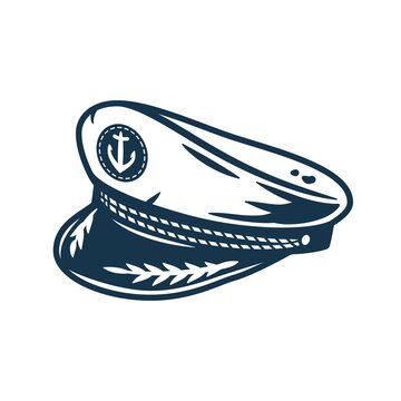 Marine captain cap, sailor nautical logo element