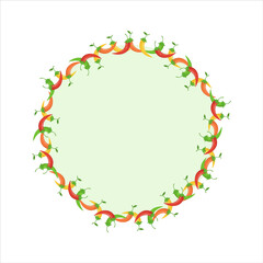 Vector round frame decorated with red chili peppers in a circle on a white background.