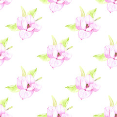Naklejka premium Watercolor seamless pattern of beautiful magnolia flowers and leaves. It is perfect in printing, textile, web design, souvenir products, scrapbooking and many other creative projects.