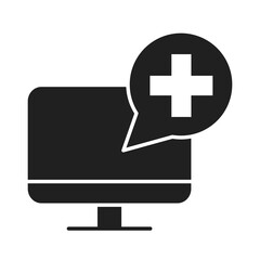 computer medical support app healthcare hospital pictogram silhouette style icon