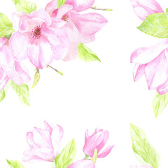 Watercolor seamless pattern of beautiful magnolia flowers. It is perfect in printing, textile, web design, souvenir products, scrapbooking and many other creative projects.