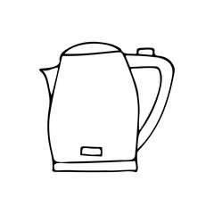 Obraz premium Doodle electric kettle icon in vector. Hand drawn electric kettle icon in vector