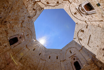 Castel del Monte is a 13th-century citadel and castle situated on a hill in Andria in the Apulia region of southeast Italy.  The site is protected as a World Heritage Site by Unesco.