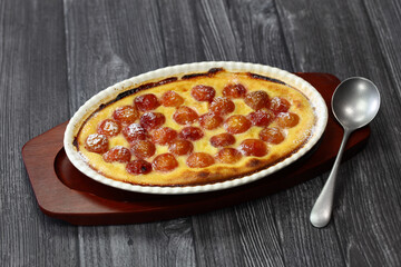 traditional cherry clafoutis, contains pits of the cherries