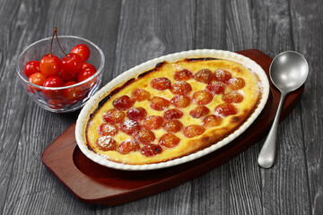 traditional cherry clafoutis, contains pits of the cherries