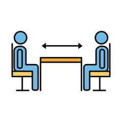 humans distance social in dinner table line and fill style icon