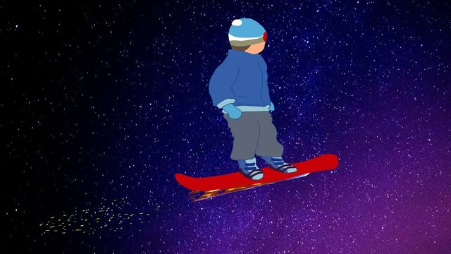 Snowboarder on a starry sky background