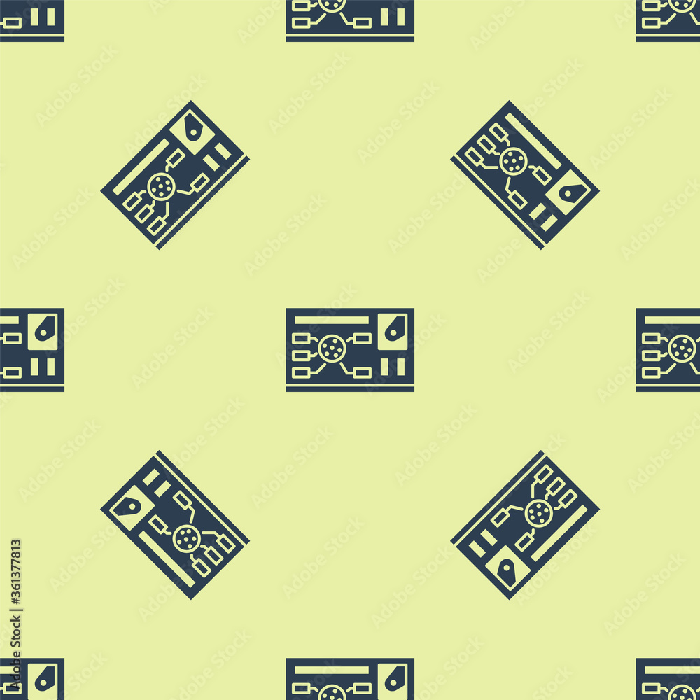Poster blue futuristic hud interface icon isolated seamless pattern on yellow background. hologram ui infog