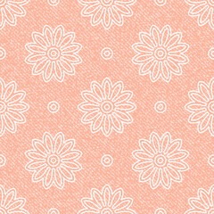 Jeans background with abstract flowers. Vector Denim seamless pattern. Pink jeans cloth.