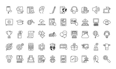 education online icon set, line style