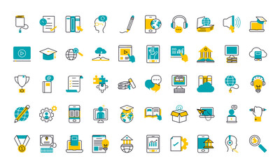 Fototapeta premium education online icon set, half line half color style