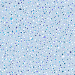 Snowfall. Holiday Wallpaper. Christmas and New Year background. Winter endless background. Snowflakes seamless pattern. Tiny white and blue snowflakes on light blue background.