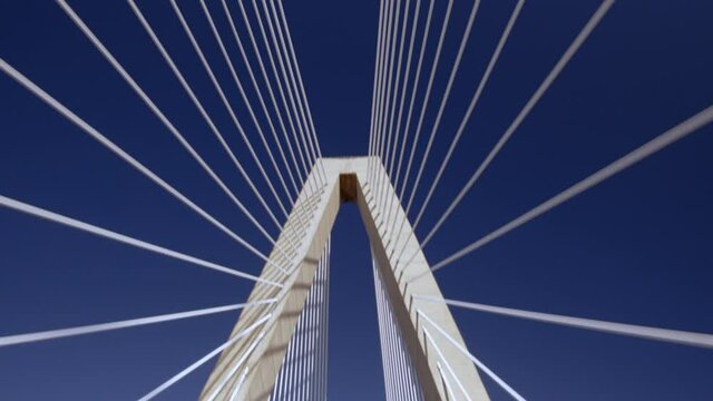 Driving Through Arch and Cables of Ravenel Bridge Looking Up, Charleston, SC, Day
