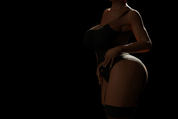 Naklejka premium Sexy curvy woman in black lingerie