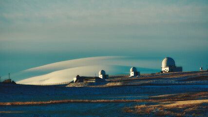 Fototapeta na wymiar observatory in the winter mountains 
