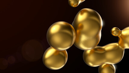 Abstract 3d background with golden shapes. Gold sphere 3d illustration