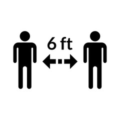 Keep a Safe Distance of 6 ft or 6 Feet Social Distancing Icon. Vector Image.