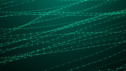 Network of dots connected by lines. DNA twisted structure. Molecular abstract background. 3D rendering.