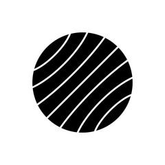Exercise ball black glyph icon. Home equipment for pilates, aerobics and yoga. Fitness gear silhouette symbol on white space. Balance and flexibility training. Swiss ball vector isolated illustration