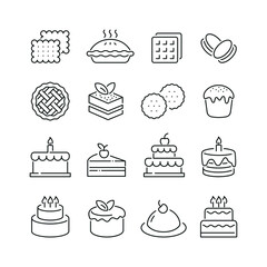 Bakery related icons: thin vector icon set, black and white kit