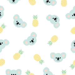 Schilderijen op glas Koala pattern seamless vector background. Cute koala print with pineapples illustration isolated on white. © Віталій Баріда