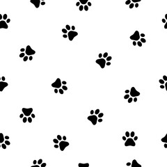 Dog paw seamless pattern background. Animal footprint vector illustration on white.