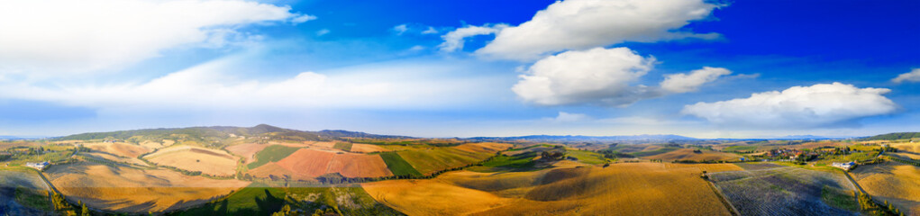 Fototapeta na wymiar Panoramic aerial view of Tuscany Hills in summer season, Italy