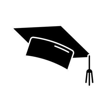 recommend clip art: Graduation cap black glyph icon. College mortarboard. University graduate. Student hat. Knowledge and wisdom. Academic education. Silhouette symbol on white space. Vector isolated illustration