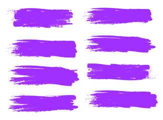 Violet brush stroke set isolated on white background. Trendy brush stroke vector for ink paint, grunge backdrop, dirt banner, watercolor design and dirty texture. Brush stroke vector