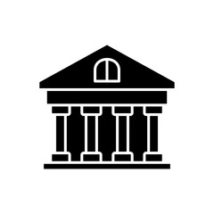 Bank black glyph icon. Classic building with pillars. Government building. University structure. inancial service, bank account. Silhouette symbol on white space. Vector isolated illustration