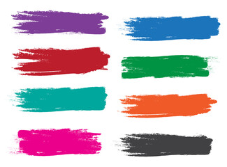 Multicolor brush stroke set isolated on white background. Trendy brush stroke vector for ink paint, grunge backdrop, dirt banner, watercolor design and dirty texture. Brush stroke vector