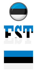 Fototapeta na wymiar Set of icons of the flag of Estonia on a white background. Vector image: flag of Estonia, the button and the abbreviation. You can use it to create a website, print brochures or a travel guide.